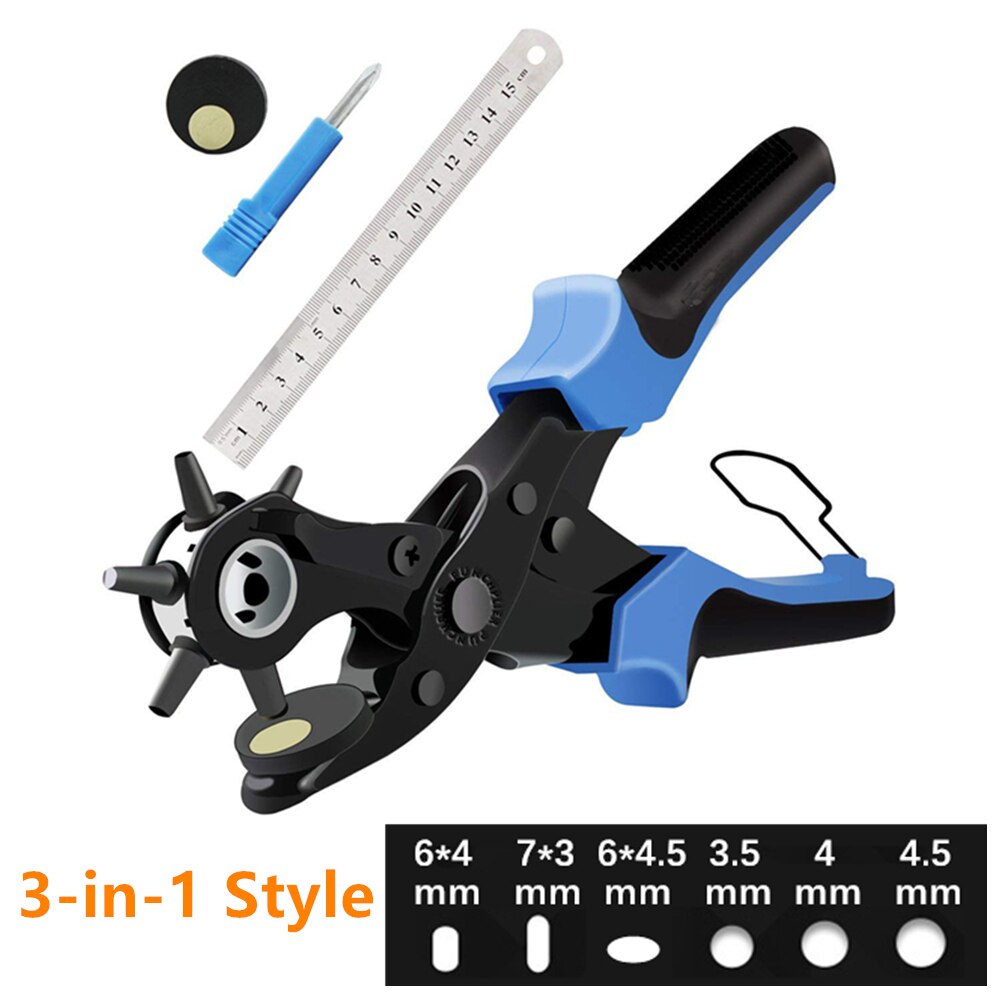 6 Holes Punch Plier Hole Punching Machine Round Hole Perforator Tool Make Hole Puncher For Watchband Cards Leather Belt: 3 in 1