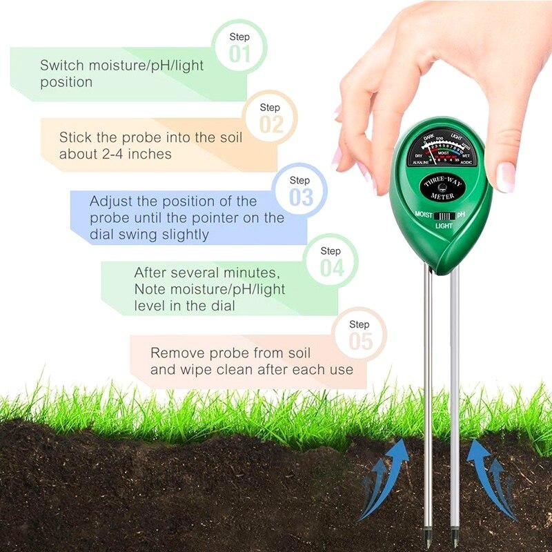 Soil Moisture Measuring Sensor 3 in 1 Humidity Hygrometer Hydroponic Gardening Plant Flower Soil PH Tester Analysis Tools