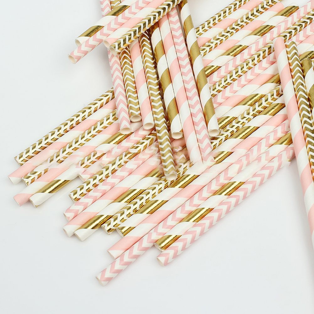100Pcs Milieuvriendelijke Biologisch Afbreekbare Stro Kleurrijke Papier Stro Set Voor Home Party Benodigdheden Verjaardag Bruiloft
