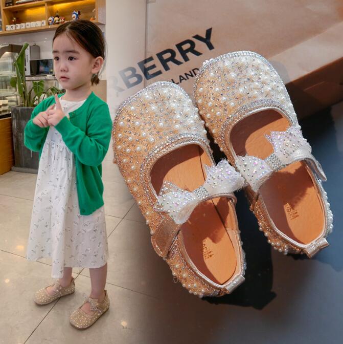 Spring Children Shoes Girls Flat Heel Princess Dance Sandals Kids Shoes Glitter Leather Girls Party Dress Wedding Shoes