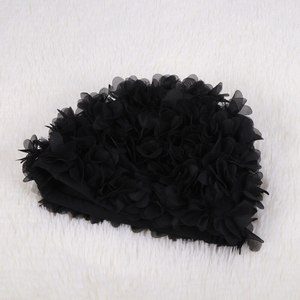 3D Flower Petals Shaped Swim Cap Swimming Hat Adults Bathing Cap Black