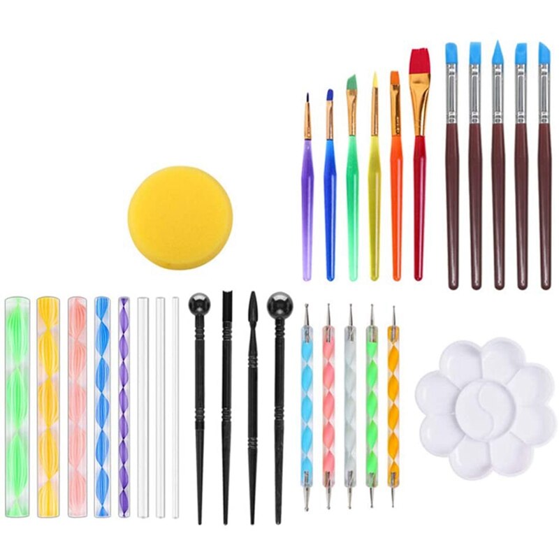 Big Mandala Dotting Tools Stencil Set Paint Brushes and Tray Supplies Kit for Painting Rocks Coloring Art Drawing 30Pcs