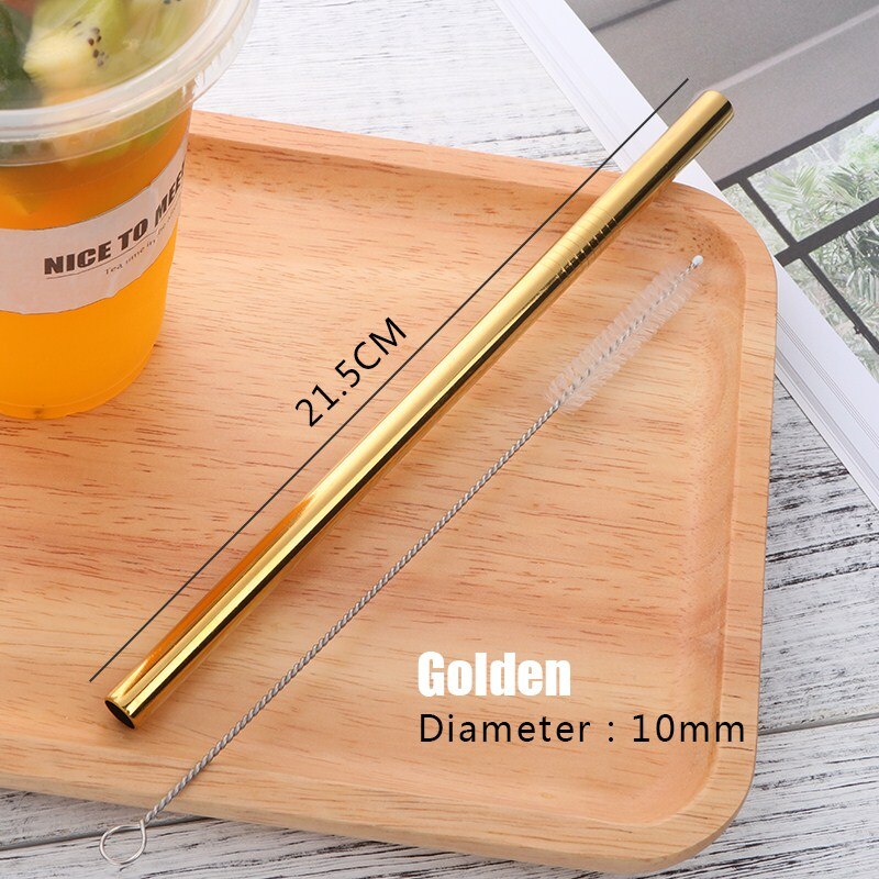 2 stk gjenbrukbare sugerør i rustfritt stål ekstra brede 10mm bøyde eller rette sugerør med rensebørste bubble tea yerba mate: 2 stk gull s