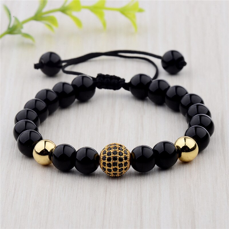 Perles de pierre naturelle hommes femmes Bracelets forme de boule bricolage Micro zircone fabrication de bijoux pour Bracelets ensembles en: Gold