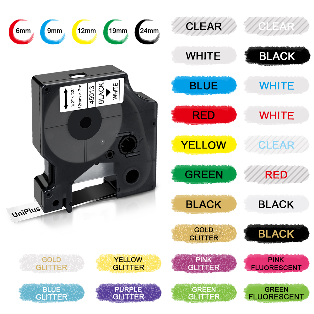 Compatible Dymo Label Tape 12mm Dymo D1 Cartridge 45013 45010 40913 for Dymo Labeling Machine LM160 LM280P LM420P Labeller 6/9mm