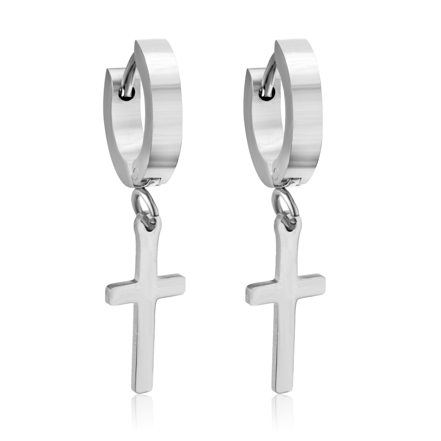 Pendientes góticos de lujo con colgante de cruz para hombre, aretes colgantes de gota, aro de acero inoxidable de Color plateado, joyería Punk para oreja, BFF