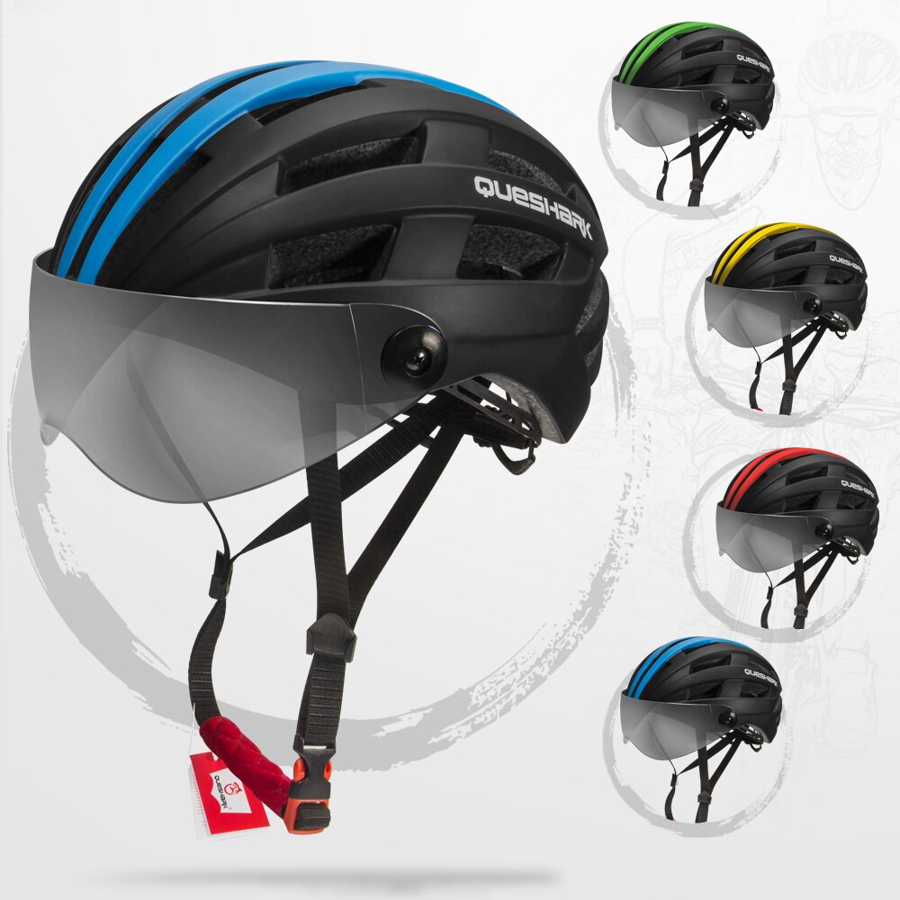 QUESHARK Männer Frauen Ultraleicht Radfahren Helm MTB Rennrad Fahrrad Motorrad Reiten Abnehmbare transparent Objektiv Sicher Kappe QE116