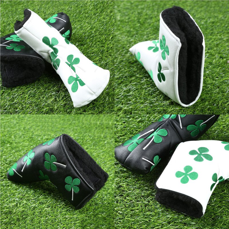 Shamrock Lucky Clover Golf Putter Head Cover Headcover Blade Black White Fit All Brands for Men Women