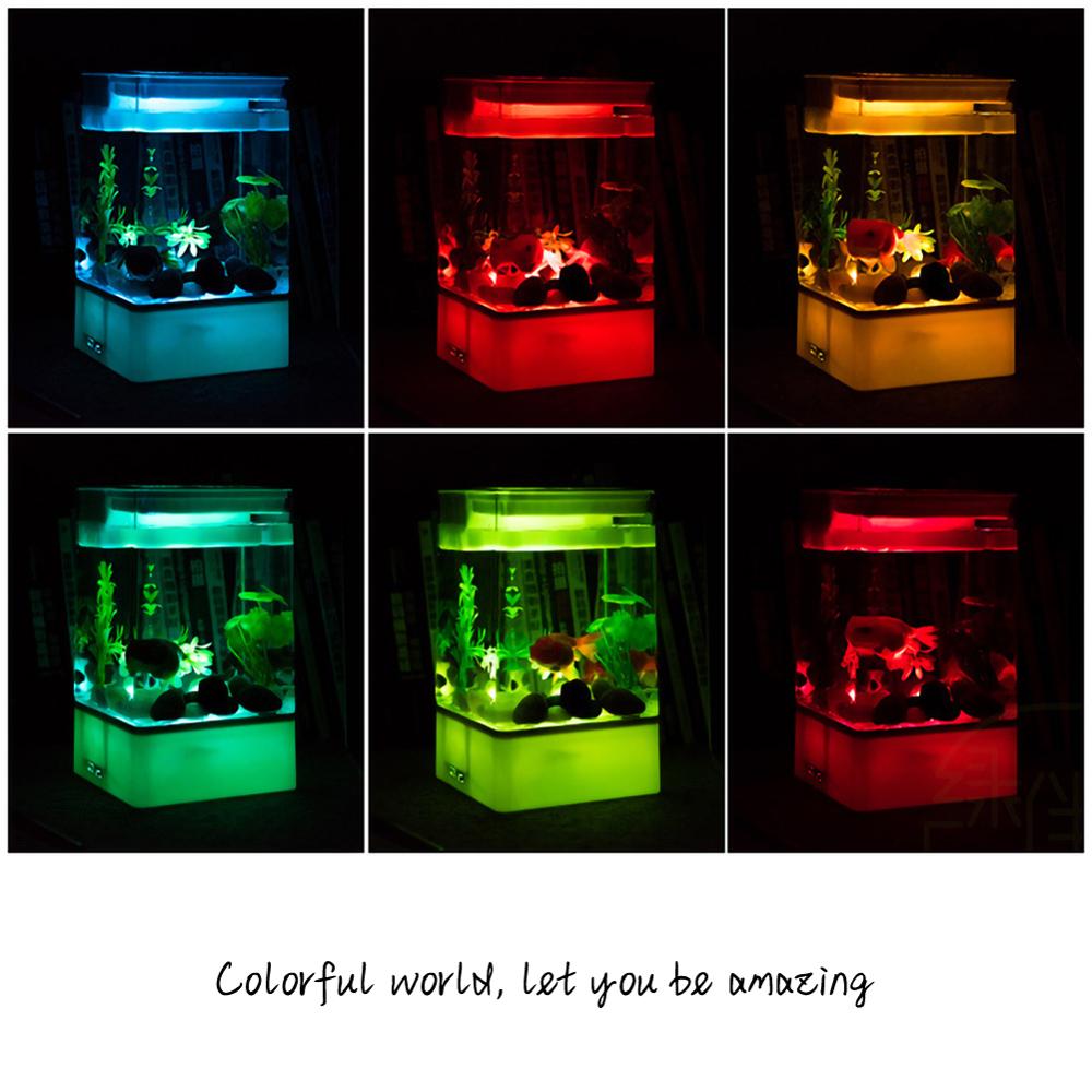 Mini Acrylic Betta Fish Tank USB Desktop Marine Aquaponic Aquarium Fishes Bowl Self-cleaning LED Portable Indoor Decorations