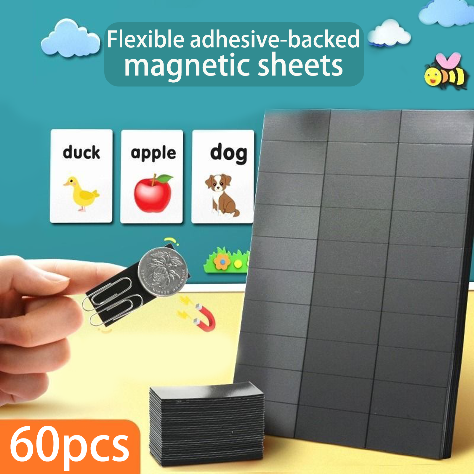 60 Stück/einstellen 2 x 5 cm flexibel selbstklebende Magnetblätter, Mini-Kühlschrankmagnete und magnetische Speicheretiketten