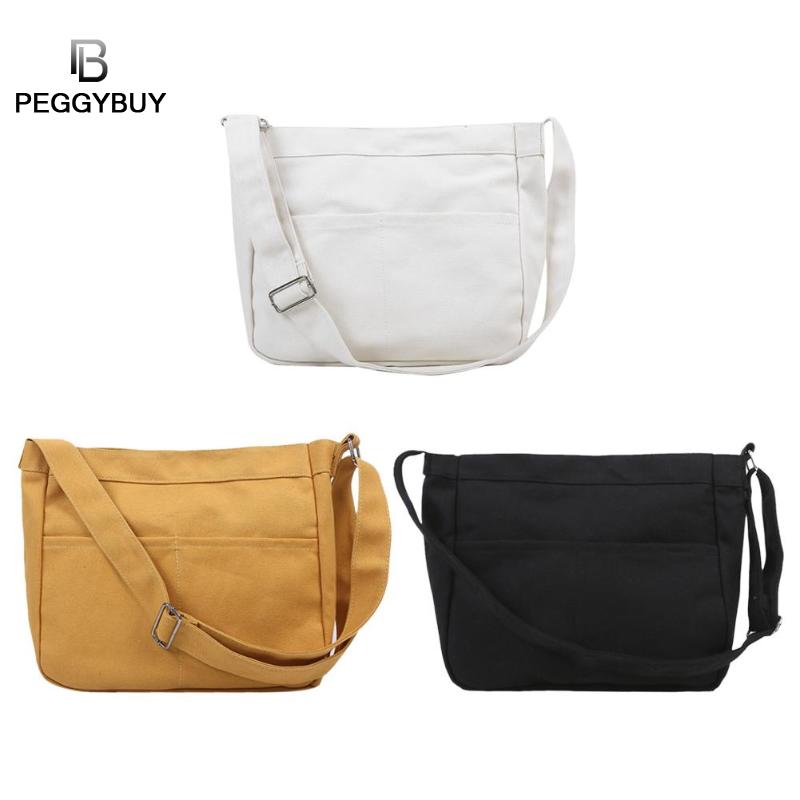 Vrouwen eenvoudige grote capaciteit canvas tas vintage rits klep tas vrouwen effen kleur grote capaciteit schoudertas