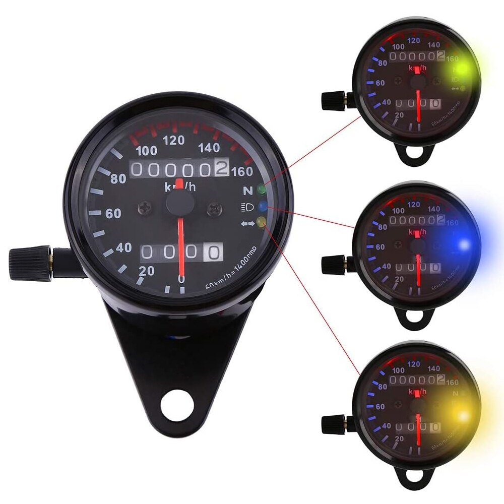 Universal Motorcycle Cafe Racer Speedometer Odometer Gauge 0-160 km/h Instrument with LED Indicator