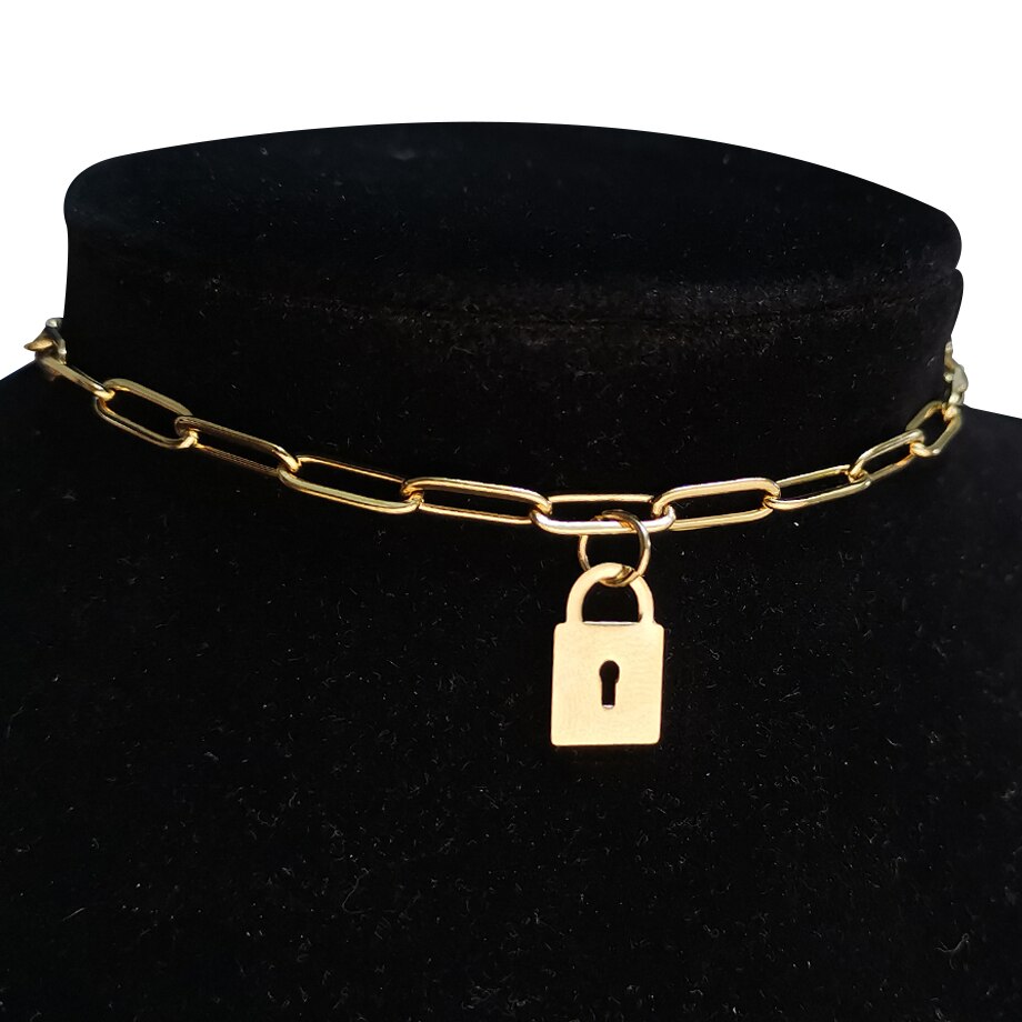 Punk Miami Cuban Choker Necklace Collar Statement Hip Hop Gold Color Stainless Steel 35+5cm Chain Necklace Women chocker