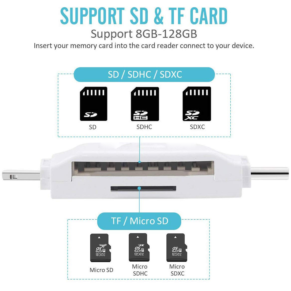 Lector de tarjetas Micro SD 4 en 1 tipo C, adaptador Lightning para iPhone, Android, iPad, MacBook, USB, OTG, extensión de teléfono