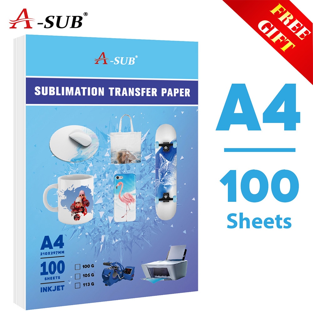Papel de transferencia térmica por sublimación, 100 hojas A4, 105g, para cualquier impresora de inyección de tinta con tinta de sublimación, 100 hojas, tamaño de letra