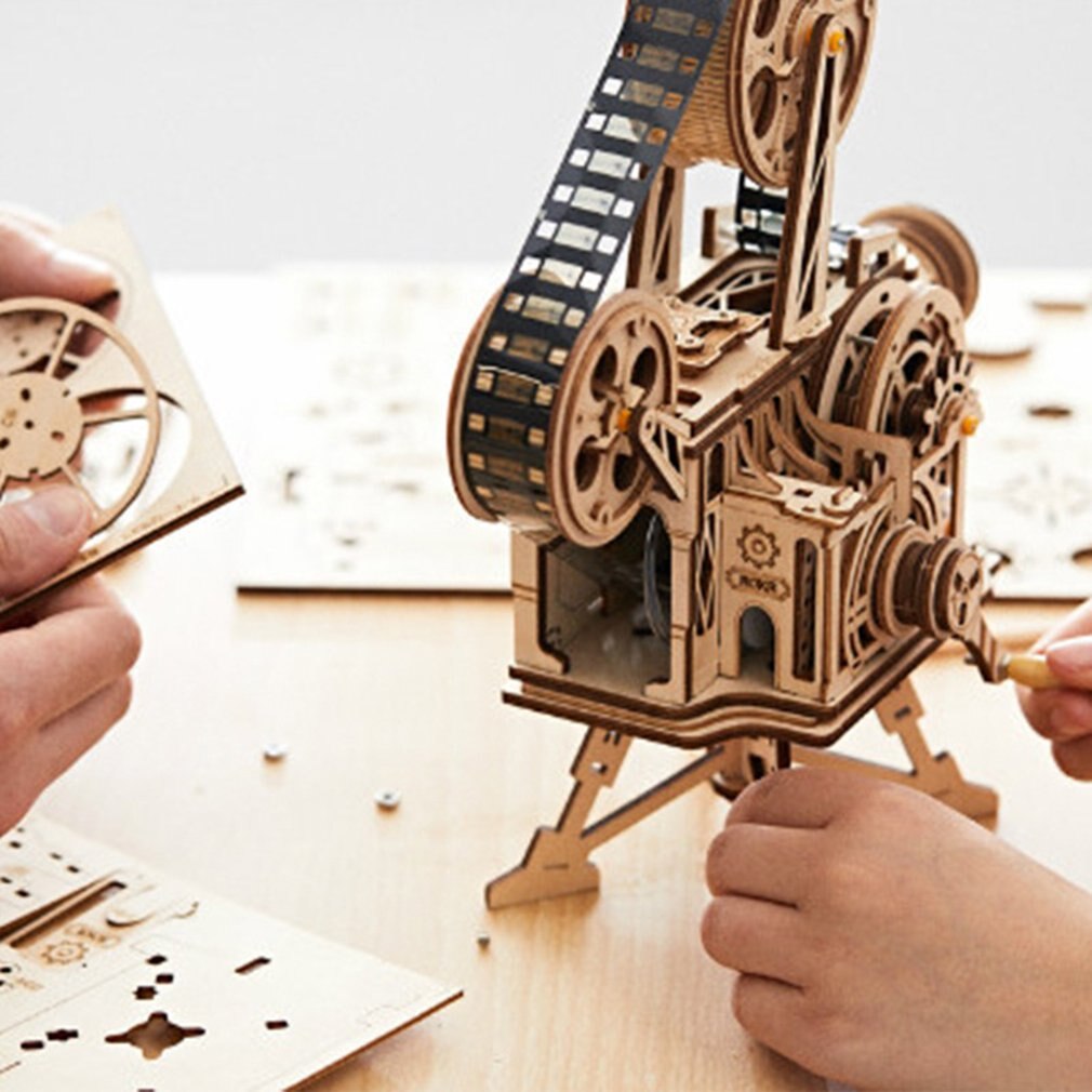 Hand crank DIY 3D movie projector wooden model making Vitascope assembly kit toy adult child