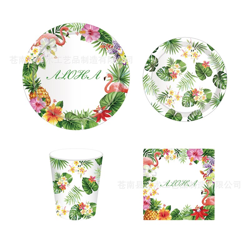 Flamingo Paper Plate Napkin Dispasable Tableware Hawaii Party Straw Cup Happy Birthday Party Decoration Aloha Hawaiian xx74