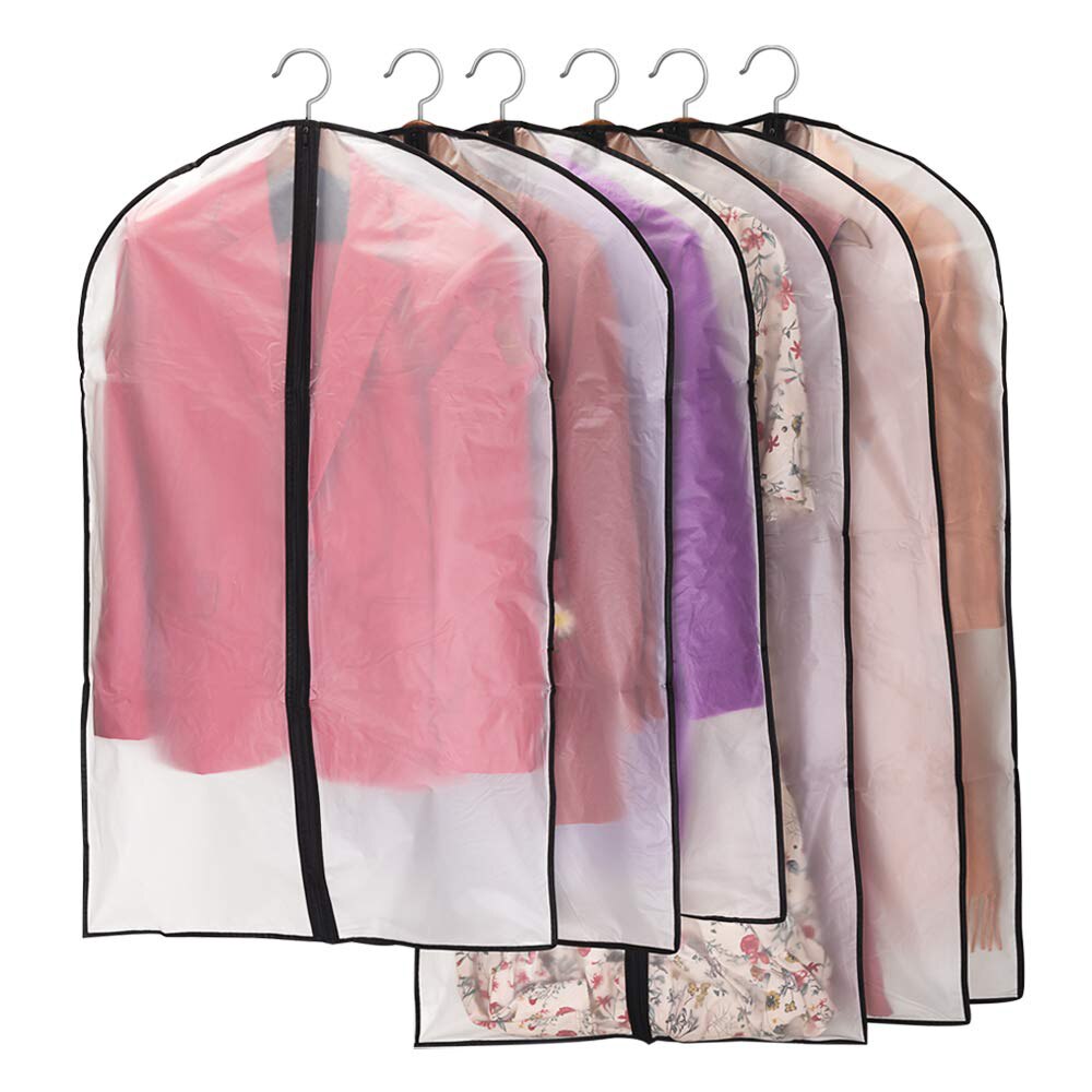 6pcs/set Transparent Clothing Covers Garment Suit Dress Jacket Clothes Coat Dustproof Cover Protector Travel Bag Dust Cover