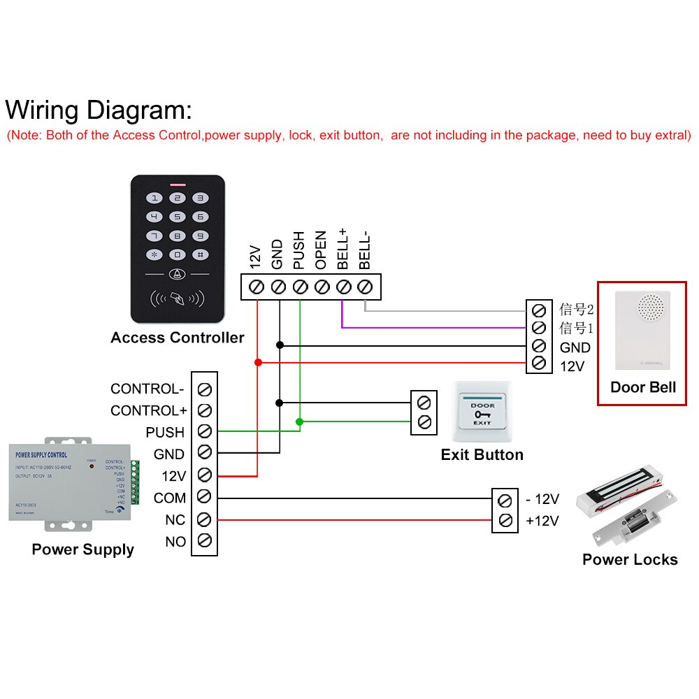 OBO Hands Wired Door Bell DC12V Door Ring for Access Control System Kit No Need Battery Dingdong Musical Chime ABS Plastic White