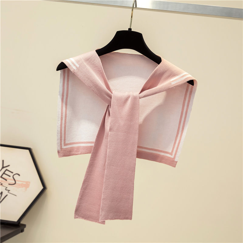 Korean College Navy Stripe Wool Knit Shoulder Cape Knotted Warm Shawl Summer Air Conditioned Room Protect Neck Woman&#39;s Scarf T56: Pink