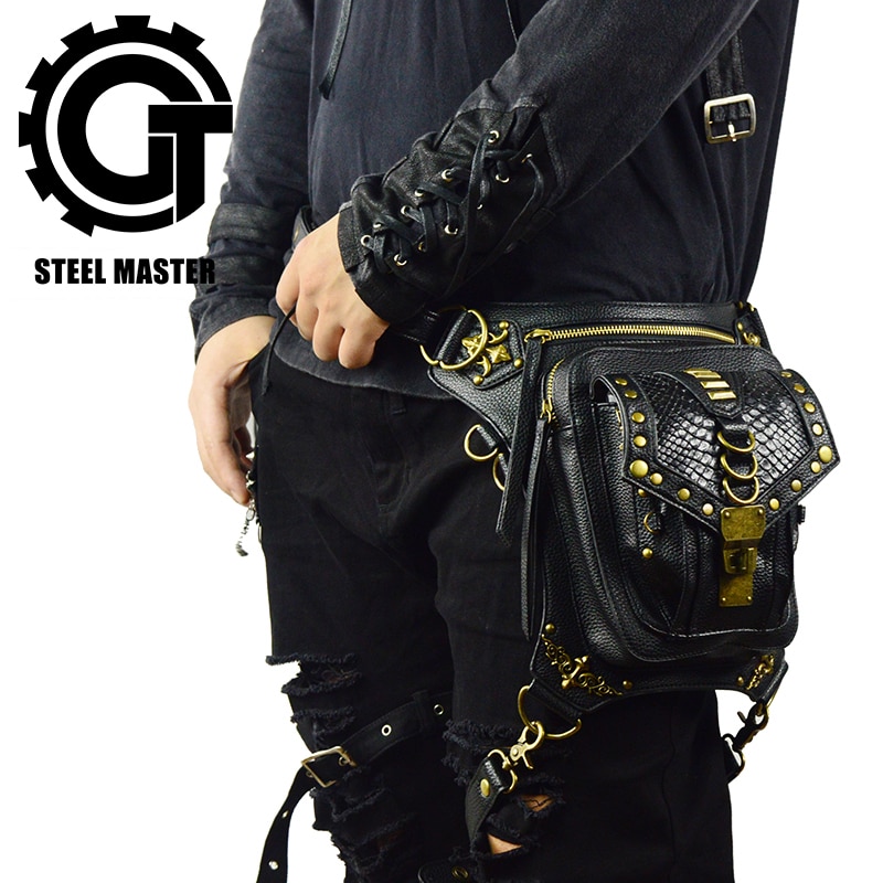 Taille Tas Steampunk Motorfiets Been Holster Tas Vintage Retro Fanny Packs Rock Lederen Messenger Bags Unisex Schoudertas
