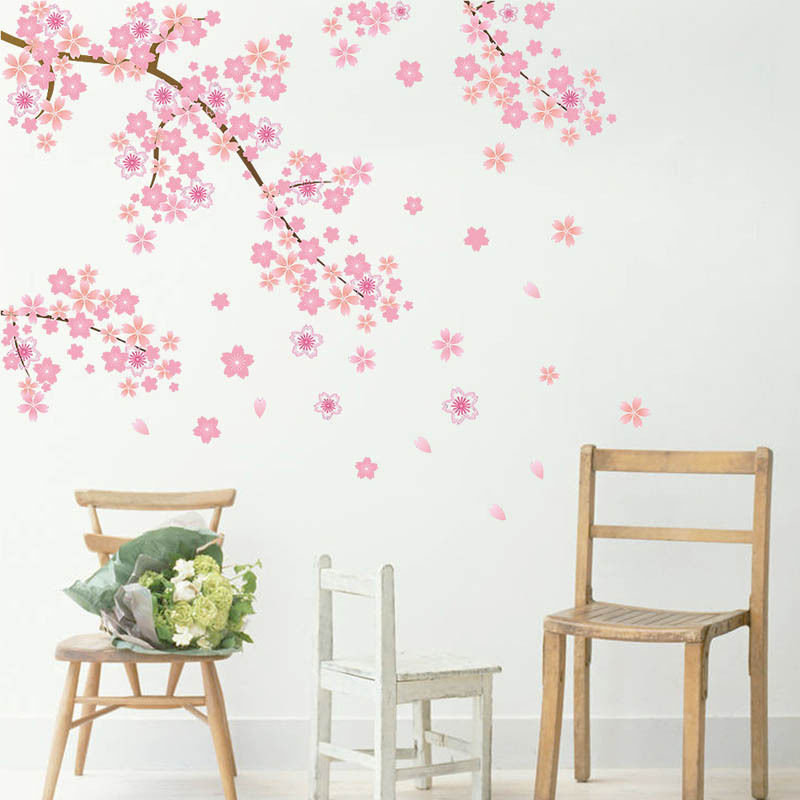 Pink butterfly Flower Tree Wall Stickers Decals Girls Women Flower Mural Vinyl Wallpaper Home Living Room Bedroom Decor