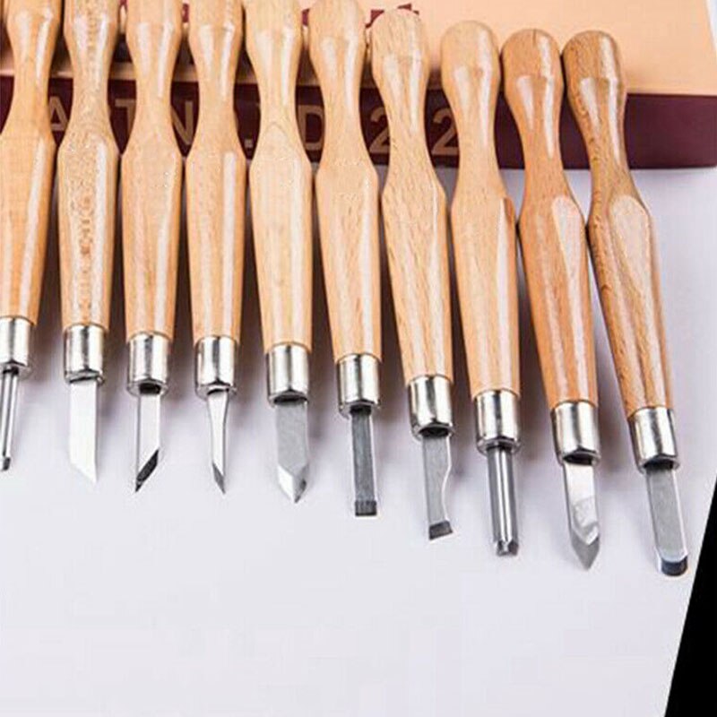 12Pcs Wood Carving Tool Set SK7 Carbon Steel Cutter Kit Wood Carving Chisel Sharpener DIY Woodworking Carpentry Carving Tools