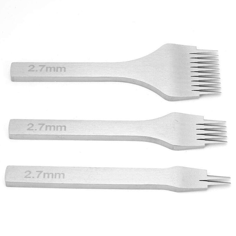 Burin en cuir, moule en acier, burin en cuir, fourchette en acier, trous, Kit d&#39;outils de poinçonnage, feuille de fer, 3 pièces de 2.7Mm