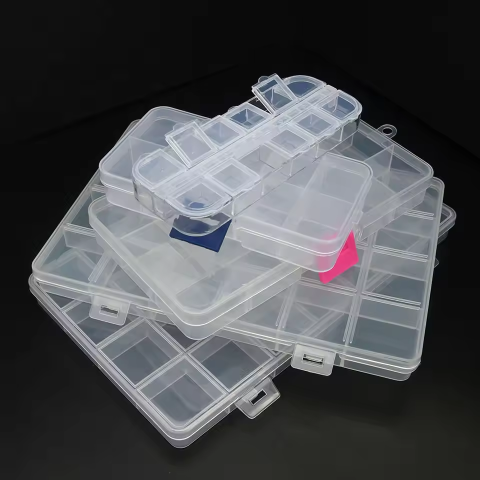 Caja de almacenamiento de plástico de 6-24 compartimentos, organizador, contenedor de joyería con divisores para cuentas, manualidades, suministros de joyería de costura
