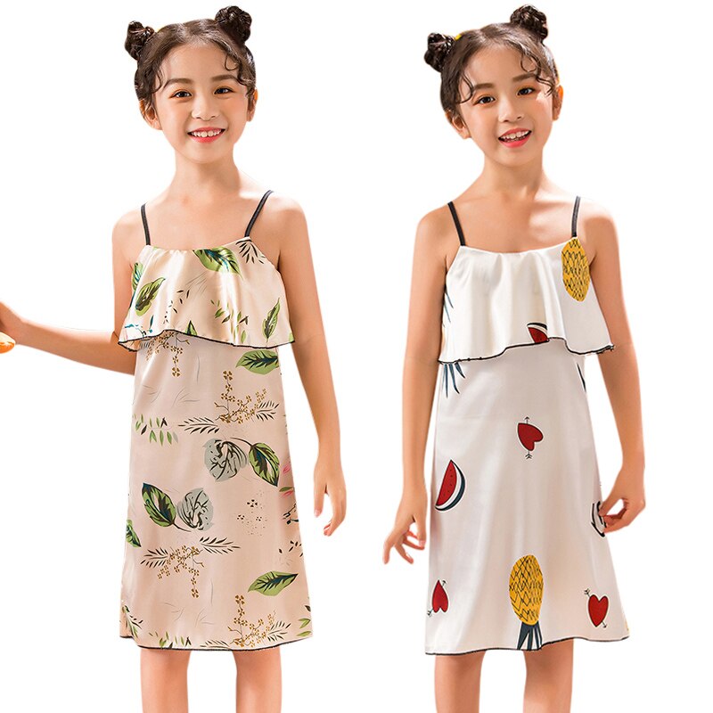 Été enfants enfant fille chemises de nuit dessin animé pyjama imprimé robes enfants sans manches décontracté és chemise de nuit robe de