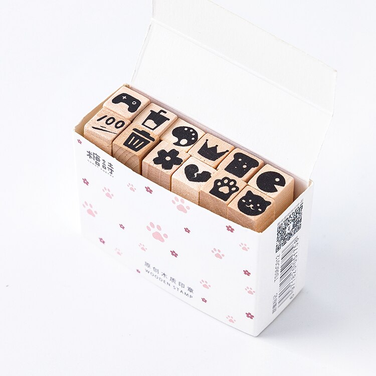 Lote de 12 unidades de sellos de goma madera bonitos con decoración de plantas y niñas para álbumes de recortes, sellos estándar para manualidades DIY: 1