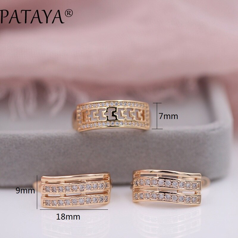 PATAYA Christmas Dropshopping 585 Rose Gold Natural Zircon Earrings Rings Sets Women Wedding Micro-wax Inlay Jewelry