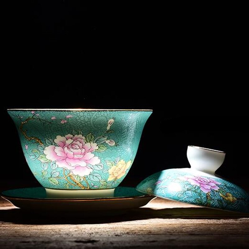 Jingdezhen Ceramic Tea Tureen Hand-painted Gradient Silk Flower Cover Bowl Chinese KungFu Gaiwan Tea Cup Bowl Teaware