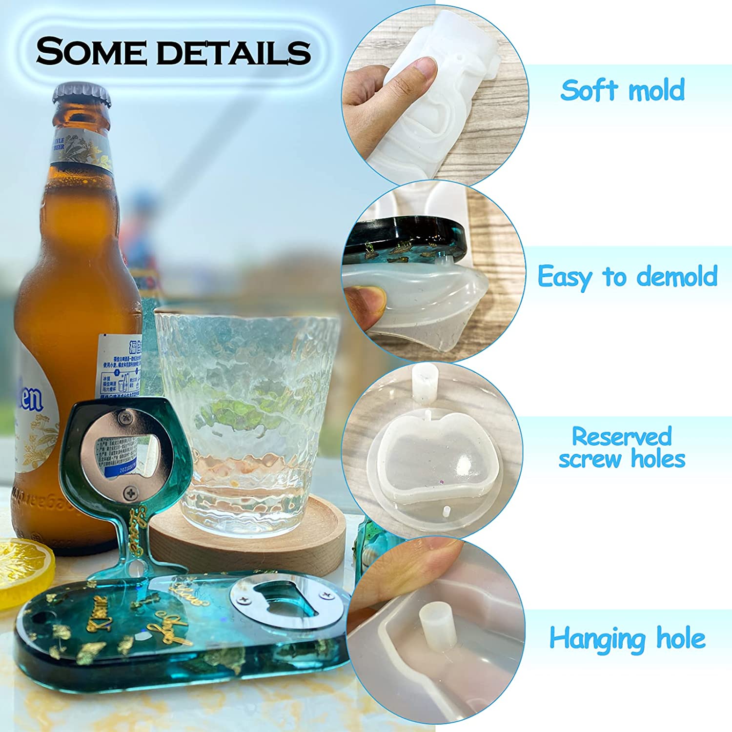 Kit de moldes de resina para abridor de botellas, moldes de silicona para abridor de cerveza epoxi, moldes de fundición de joyería de resina para sacacorchos de vino, manualidades DIY