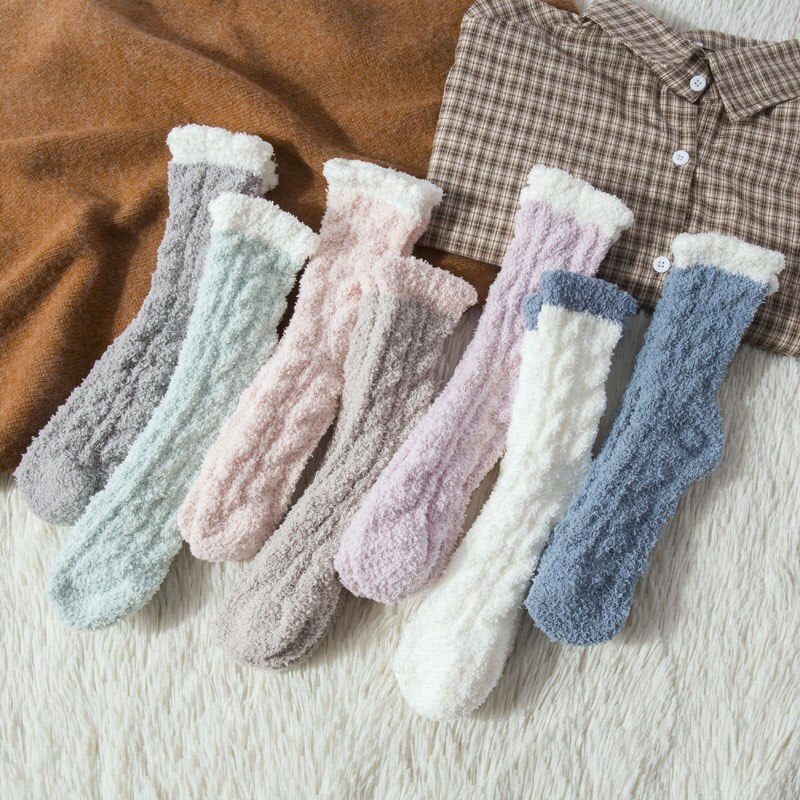 One Pair Arrivals Twist Coral Fleece Socks Female Kawaii Tube socks Autumn Winter Cute Warm Fluffy Sleeping Floor Socks