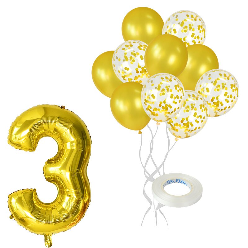 12Pcs/lot Rose Gold Number Foil Balloons Happy Birthday Balloons Baby Shower Kids 1st Birthday Party Decorations Number Balloons: gold-3
