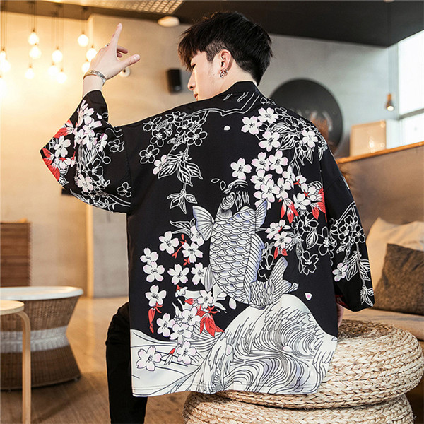 Jddton #39 zomer harajuku kimono vest jassen yukata dunne bovenkleding haori jassen losse casual heren overjas  je029: Aziatische maat 4xl