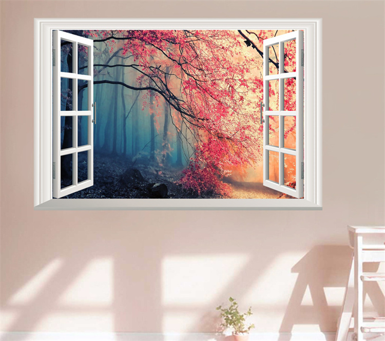3D Lavender Sakura Castle Window Wall Sticker Home Decor Poster Living Bedroom Corridor Kitchen Scenery Vinyl Decals Paper: TMY5006