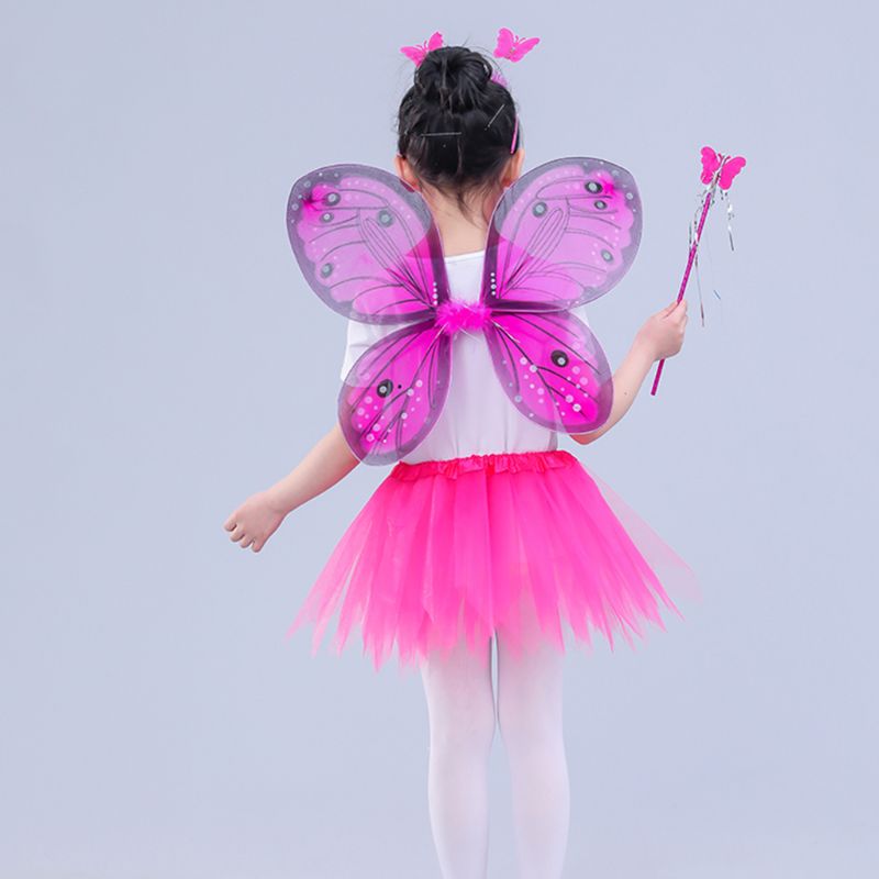 Voksne børn 4 stk fe kostume sæt led simulation sommerfugle vinger spids tutu nederdel pandebånd tryllestav prinsesse piger fest dress up