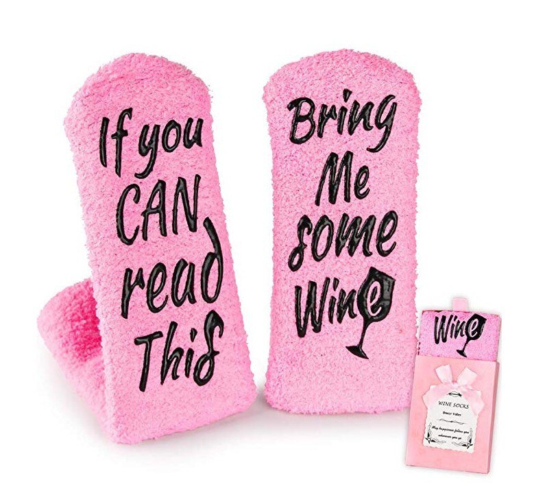 Socks If You Can Read This Bring Me A Glass of Wine Socks Autumn Dobby Christmas Socks Funny Socks: 0006