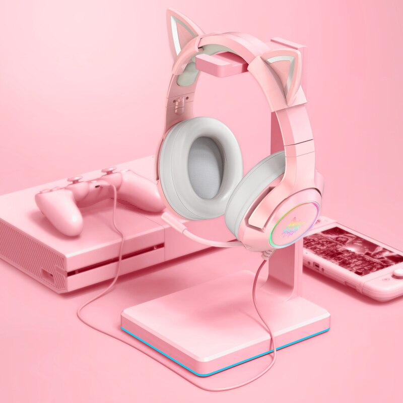 Kabelgebundenes headset mit ohrhörern, stereo-faltkopfhörer, flexibles, verstellbares mikrofon für laptop/pc/mobilgerät (mädchen)