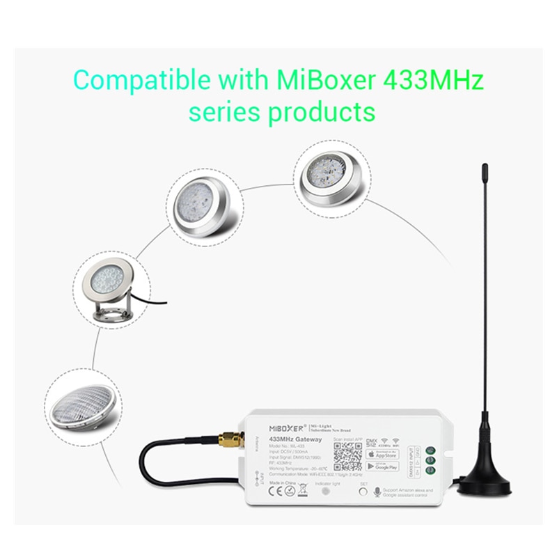 Miboxer WL-433 433MHz passerelle DC5V/500mA WiFi RF DMX512(1990) Smartphone APP contrôle pour MiBOXER 433MHz série produits mi-lumière