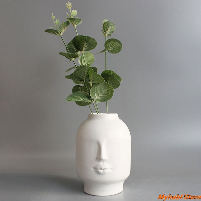 Ceramic Vase Lips/Human Face Shape Vase Flower Pot Sculpture Crafts Home Garden Ornament Floral Flower Arrangement Home Decor