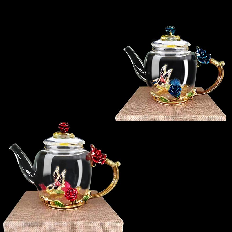 Eleganckie emaliowane szkło kryształbyć winnym róża żaroodporne dzbanek robić herbaty akcesoria kuchenne prezenty ślubne czajnik wody dzbany Drinkware