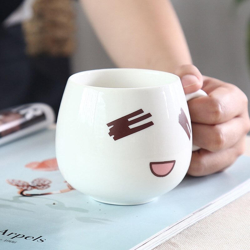 320ml Fun Cute Face Mugs White Pottery Ceramic Cup Tea Coffee Milk Mug With Handle