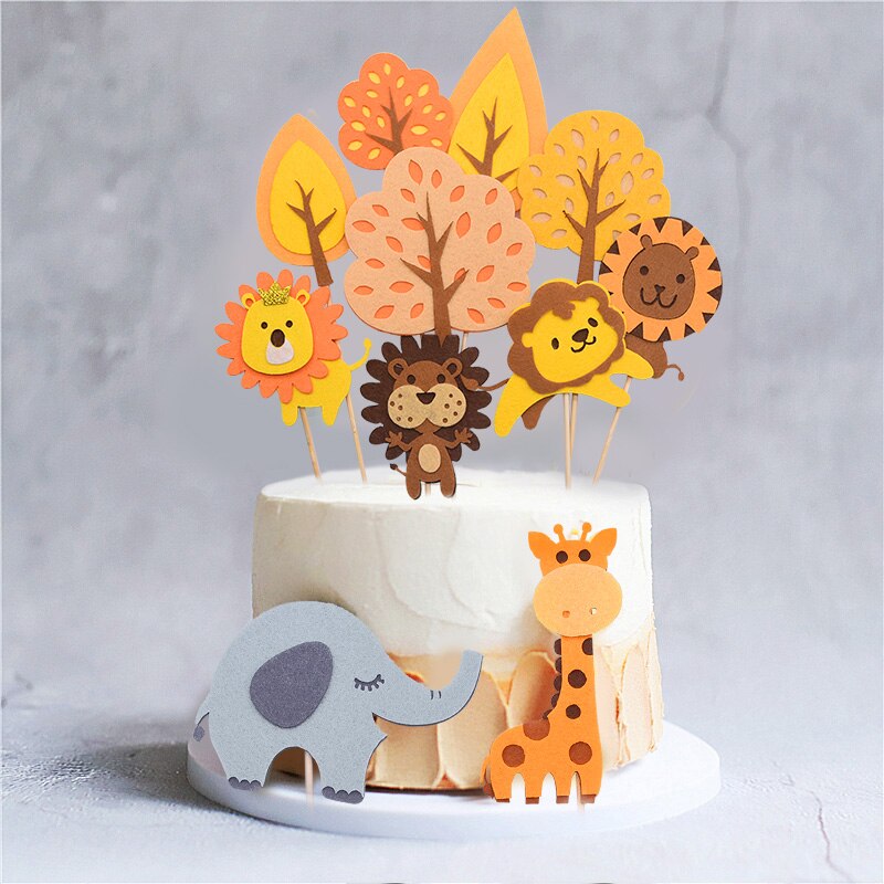 17 st/set safari djur tårta topper filt tårta flaggor banner för djungeltema födelsedagsfest tårta dekoration cupcake toppers