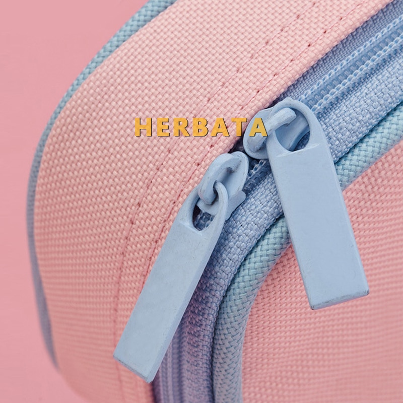 Grote Capaciteit Draagbare Dubbele Laag Eenvoudige Effen Kleur Doek Etui Briefpapier Met Verwijderbare Compartiment Schoolbenodigdheden