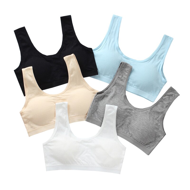 5pc/ lots tjej sport-bh bomull barn underkläder tränings-bh 8-14y: Default Title