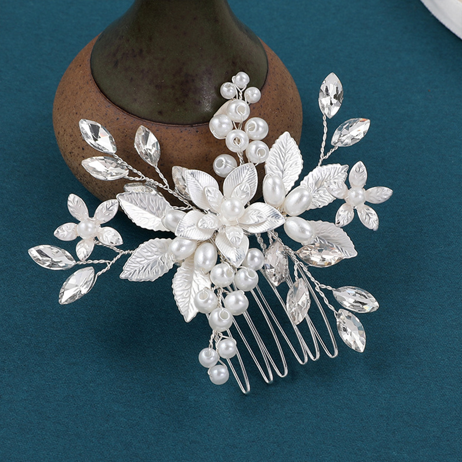 Peineta de aleación de perlas para boda, joyería para niñas, horquilla hecha a mano, Tiaras nupciales, accesorio para el cabello de boda, de joyería: COLOR ORO ROSADO