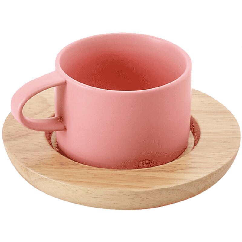 Tasse à café en bois de chêne naturel pur ensemble de soucoupe en bois de Style nordique